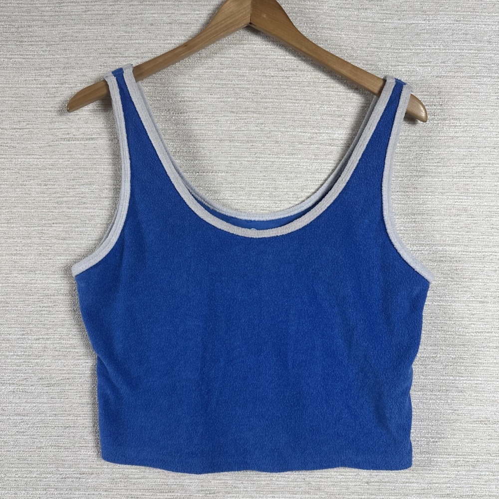 Hollister Blue Fleece Crop Top Womens XL Lounge Bralette Soft Stretch Tank